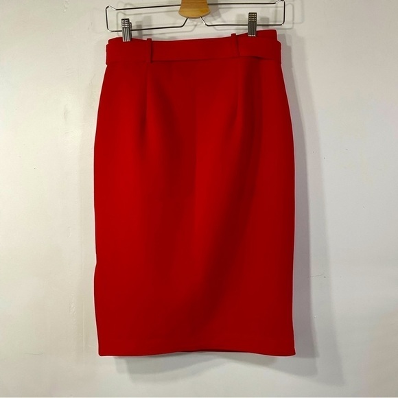 Banana Republic Skirt Red Side Slit Belted Midi Size 2 - Picture 4 of 13